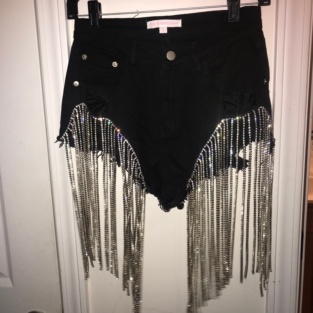 Rhinestone Black denim shorts